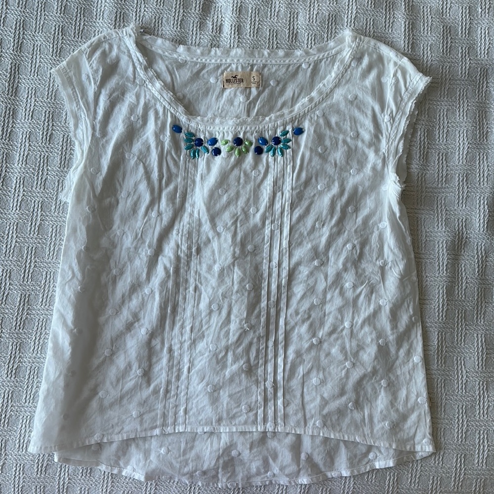 White holister blouse with embellished neck line